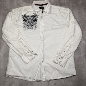 Y2K Point Zero Button Up Shirt Mens Large Gothic Graphic Biker Tribal Cyber VTG